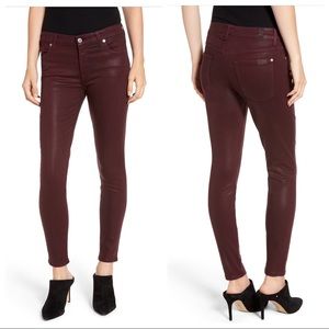 7 For All Mankind Burgundy Skinny Coated Jeans 29